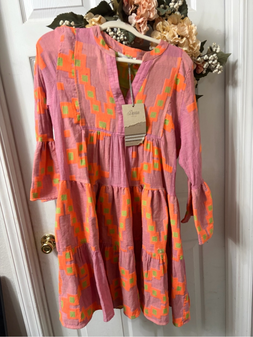 Devotion TWINS Pink Tiered Dress with Neon Orange & Lime Accents